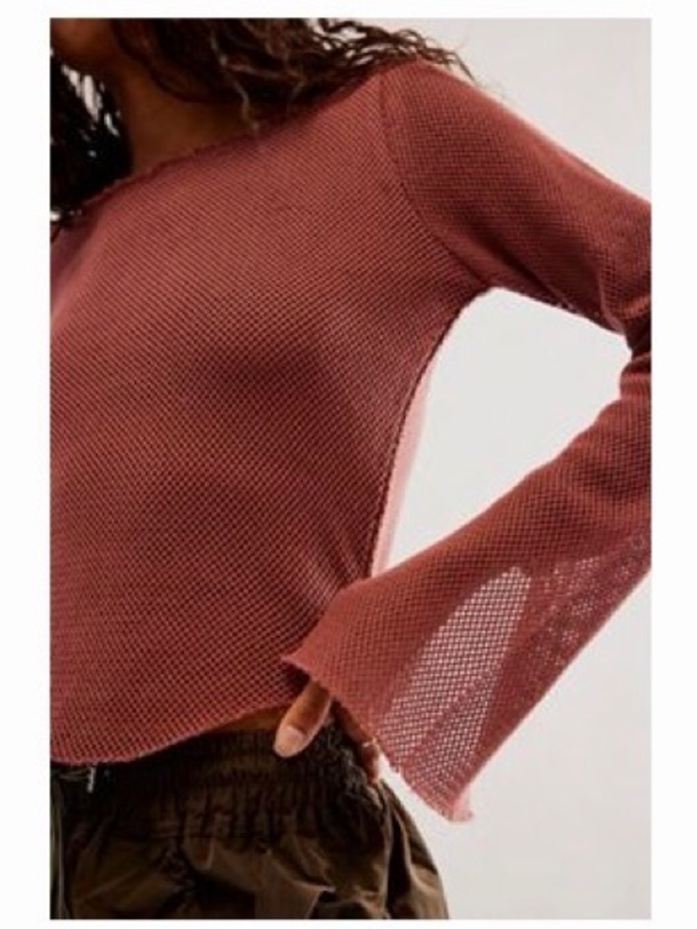 Free People Mauve Open Knit Distressed Sweater Top Size Small